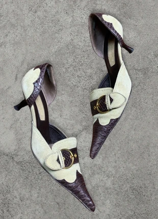 Anna F. Pumps Wildleder Schlangenleder Schnalle – Y2K Italy