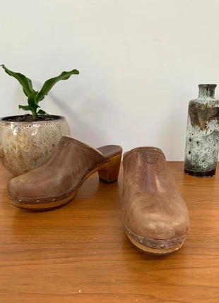 ugg abbie clogs braun gr 38 leder holz absatz y2k