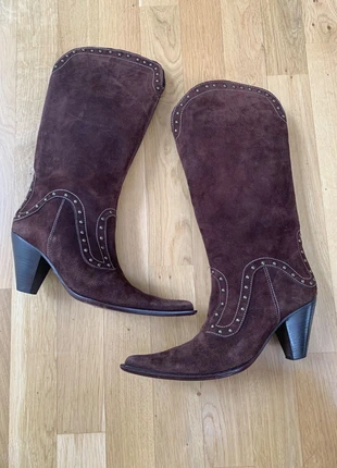Valentina Wildleder Stiefel Western Style braun Gr. 40 Nieten Absatz 8