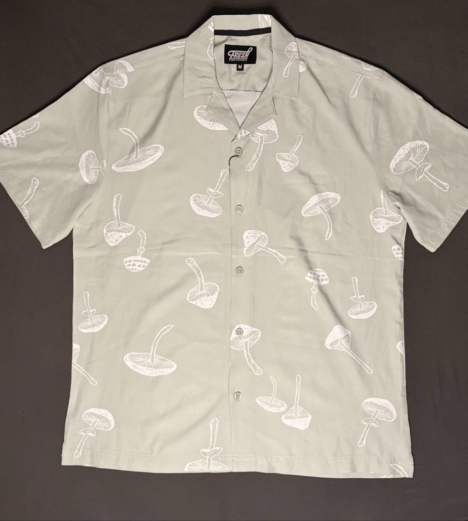 Fresh Grey & White Mushroom Print Mens Shirt Medium