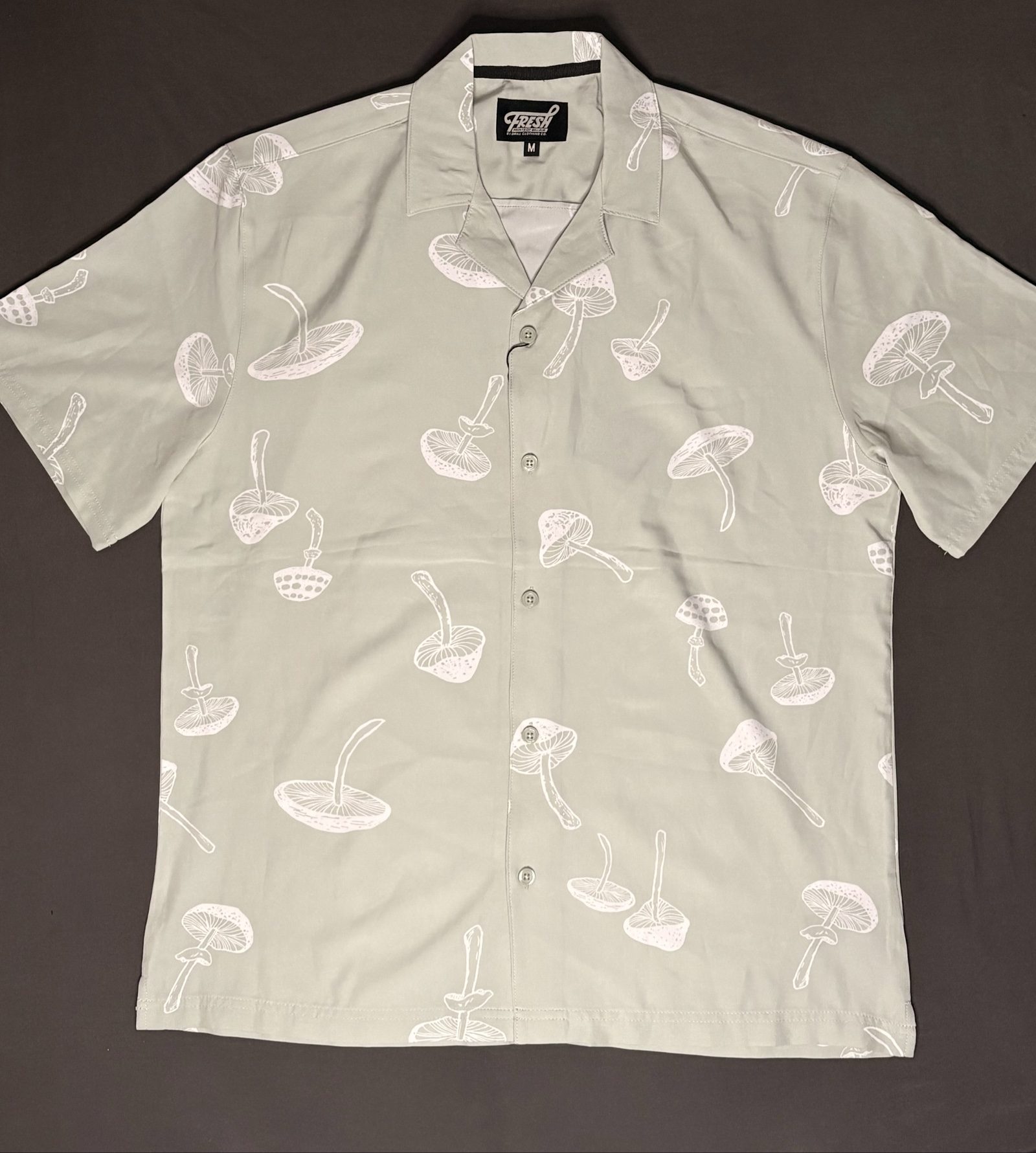 Fresh Grey & White Mushroom Print Mens Shirt Medium