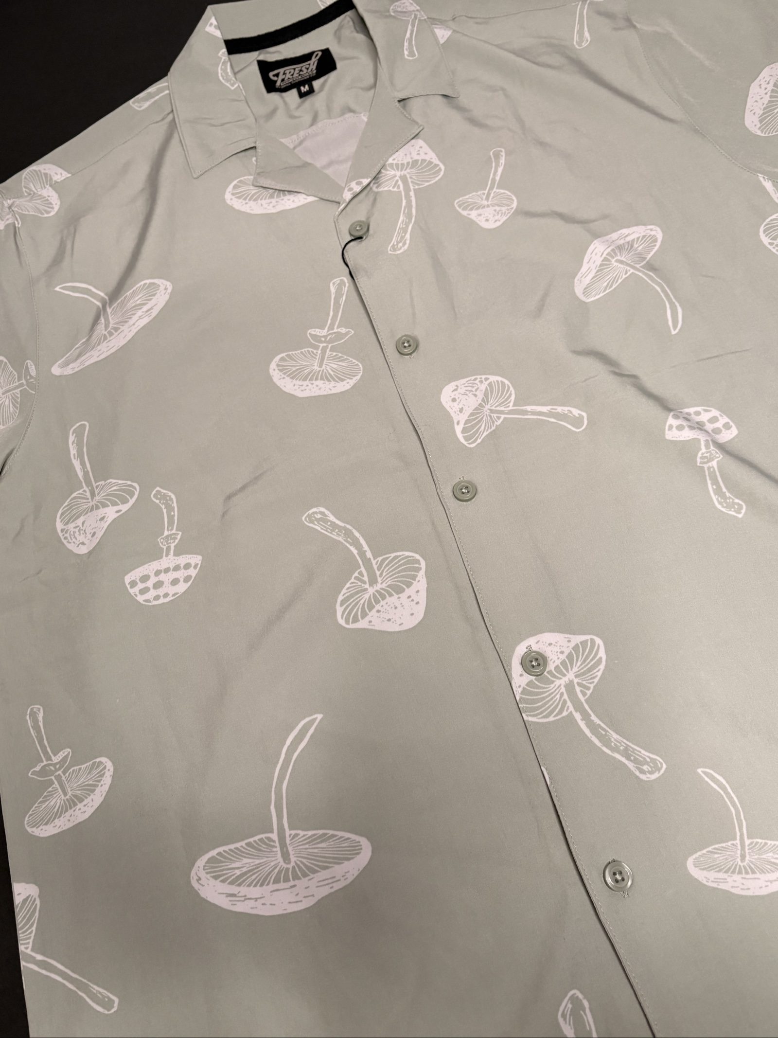 Fresh Grey & White Mushroom Print Mens Shirt Medium image 5