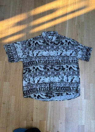 Wisdom Hemd | Vintage Print | XXL | Kurzarm | Schwarz-Weiß | All-Over Muster | Retro