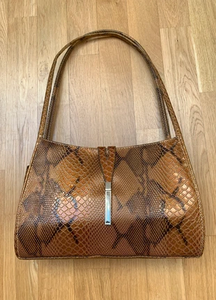 Vintage Schultertasche Schlangen-Prägung Cognac – Y2K 90s