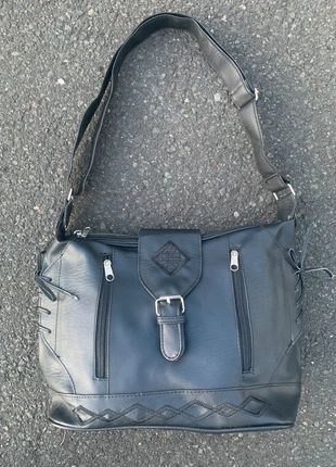cmg vintage schultertasche schwarz mit schnalle