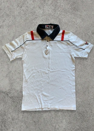 fila vintage poloshirt babytee weiß navy rot gr m made in italy 90er y2k sport retro