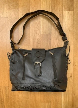 Schwarze Goth Schultertasche Lace-Up – Biker Y2K Grunge Vintage