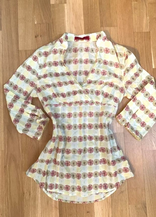 Gino Lombardi Bluse Retro Blumenprint Gelb Pastell Italien Vintage