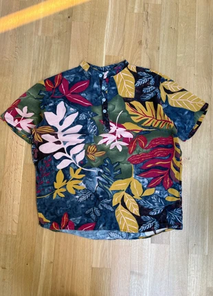 Tropenhemd | Pflanzen-Print | XL | Kurzarm | Stehkragen | Hawaii-Stil | Bunt