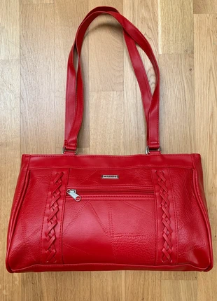 Rote Schultertasche Vintage – Kunstleder Flechtdetail Y2K
