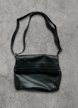 esprit umhängetasche schwarz leder vintage unisex messenger bag 2000er