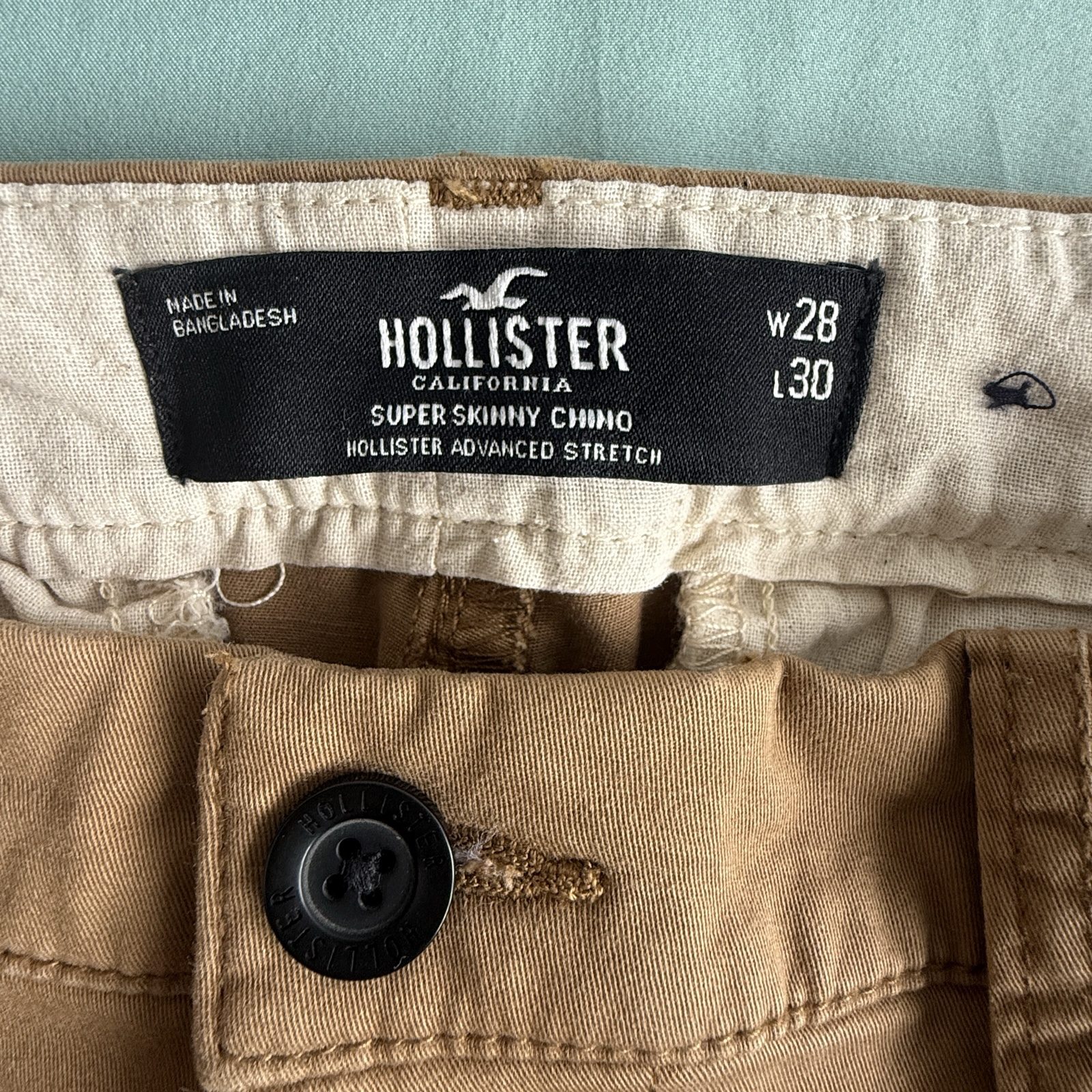 Hollister Men's Brown Super Skinny Chino Pants 28x30 Stretch image 4