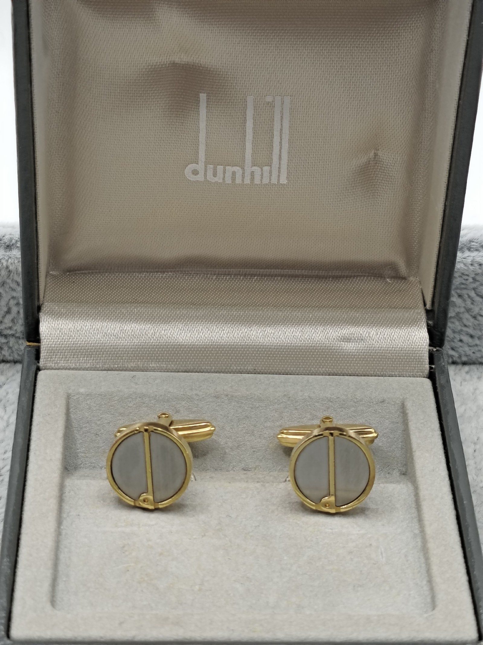 Dunhill Men's Gold & Grey Round Cufflinks in Box image 2