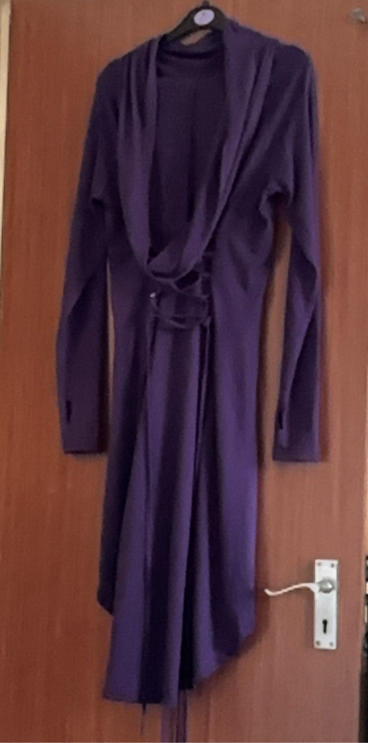 Purple Women Long Sleeve Asymmetric Dress with Hood and Back Lace-Up