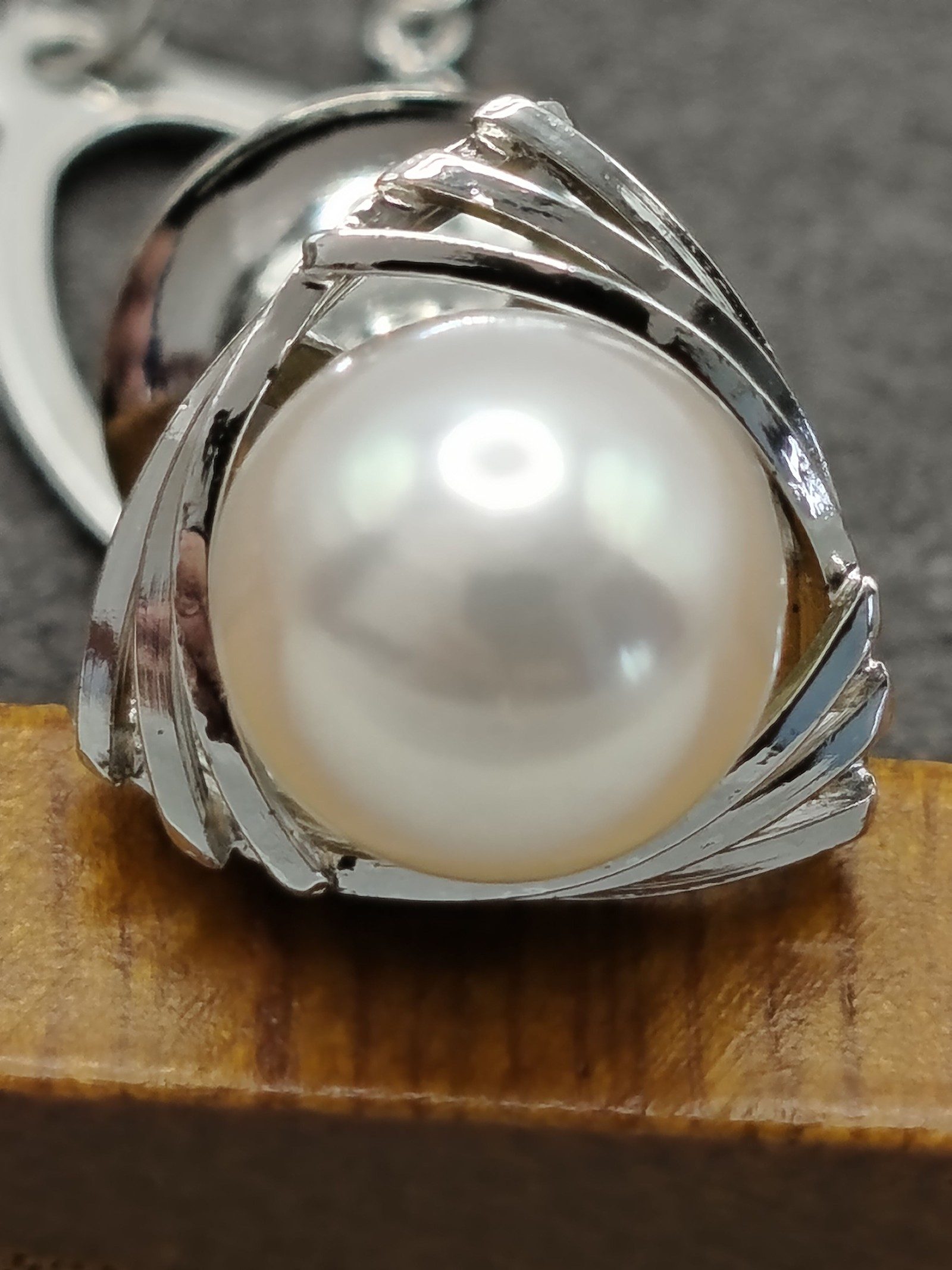 Silver Women's White Pearl tie Pin with Safety Chain Other image 4