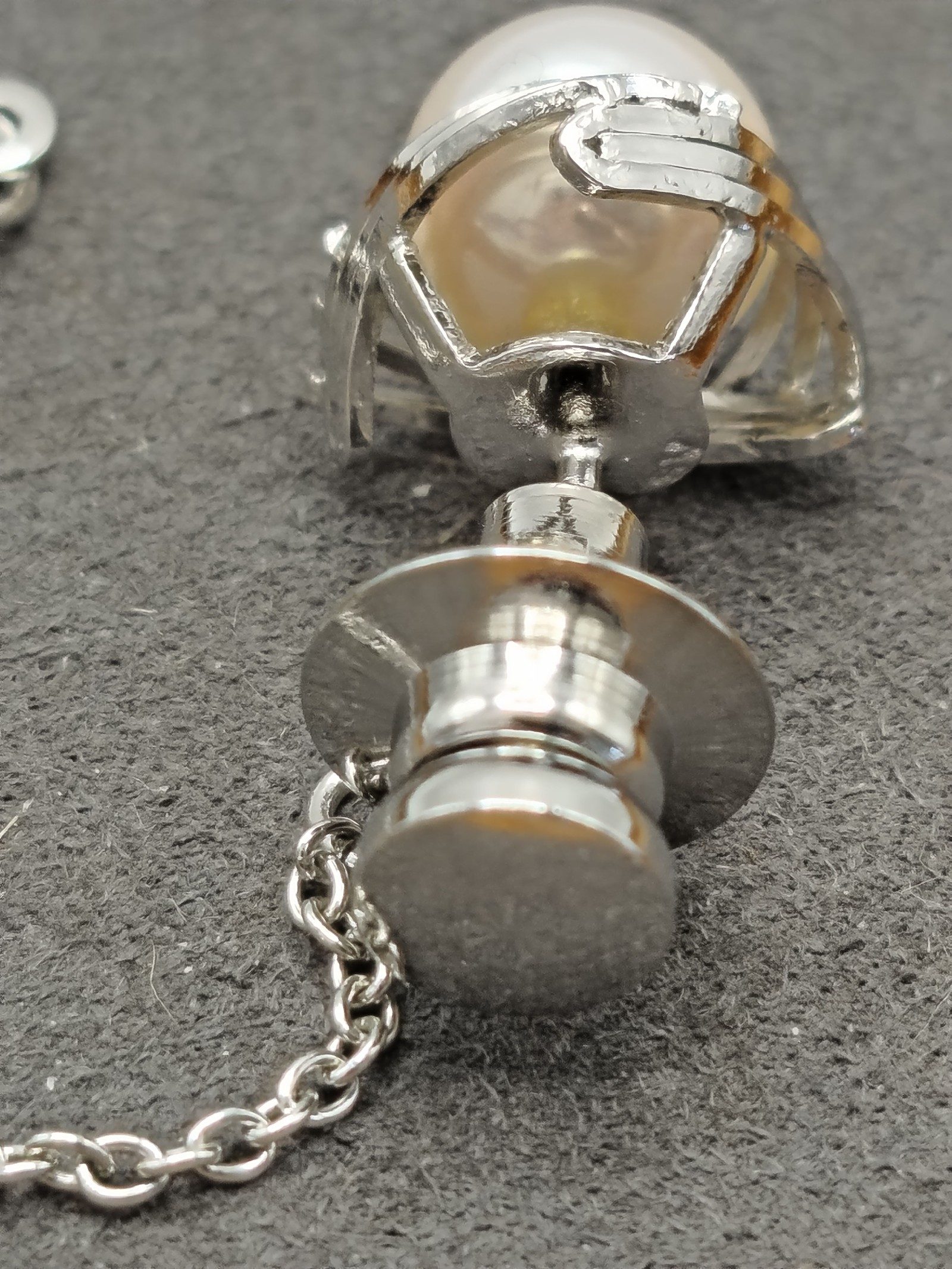 Silver Women's White Pearl tie Pin with Safety Chain Other image 6