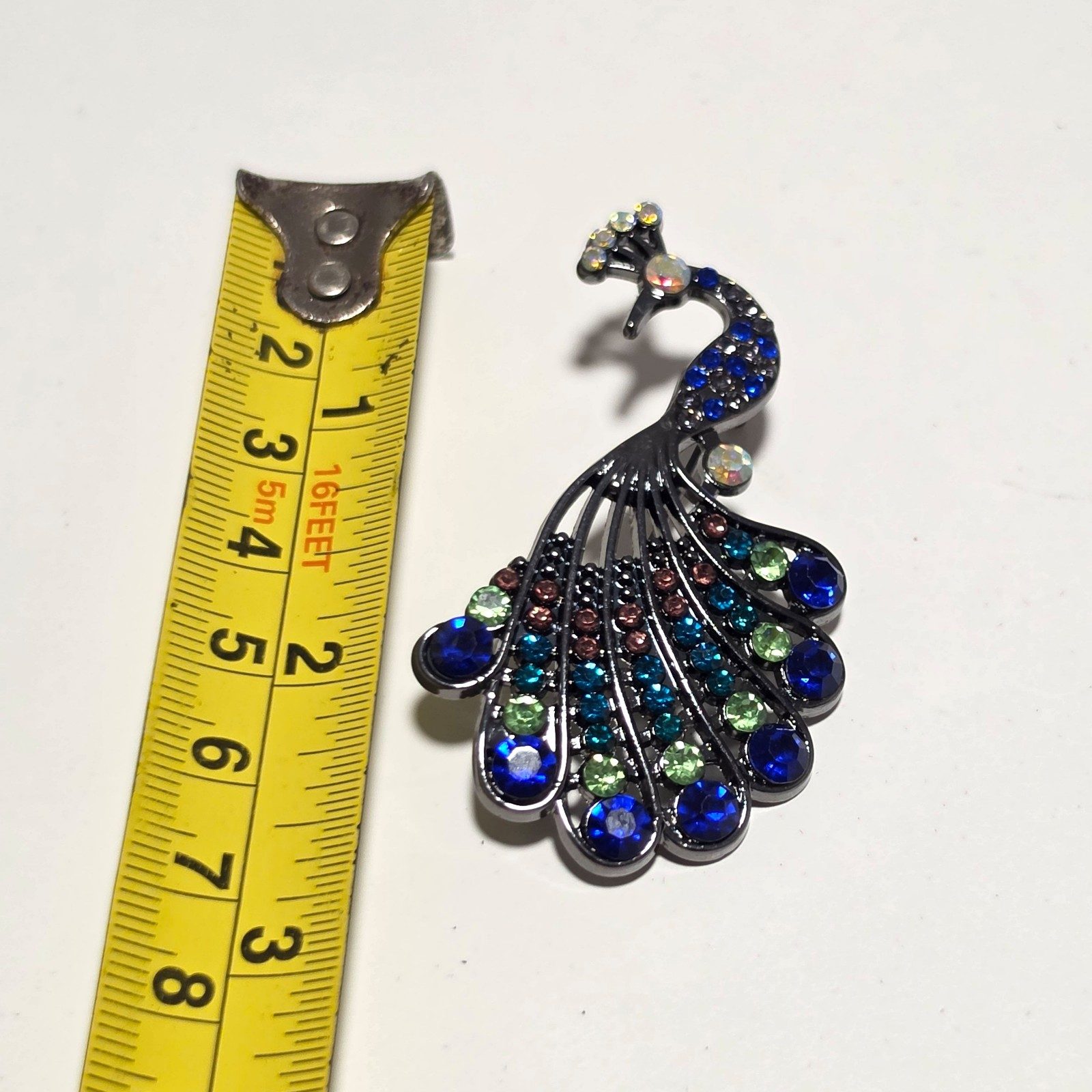 Peacock Shaped Multi-Coloured Rhinestone Brooch .b5 image 5