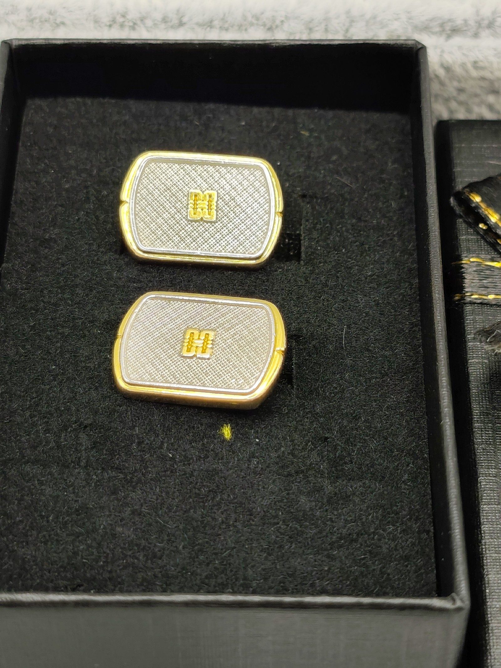 Gold & Silver Tone Rectangular Textured Cufflinks Men Other image 2