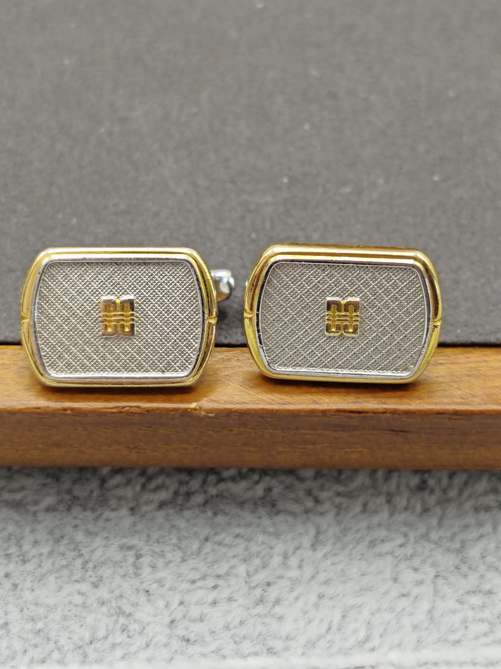 Gold & Silver Tone Rectangular Textured Cufflinks Men Other image 3