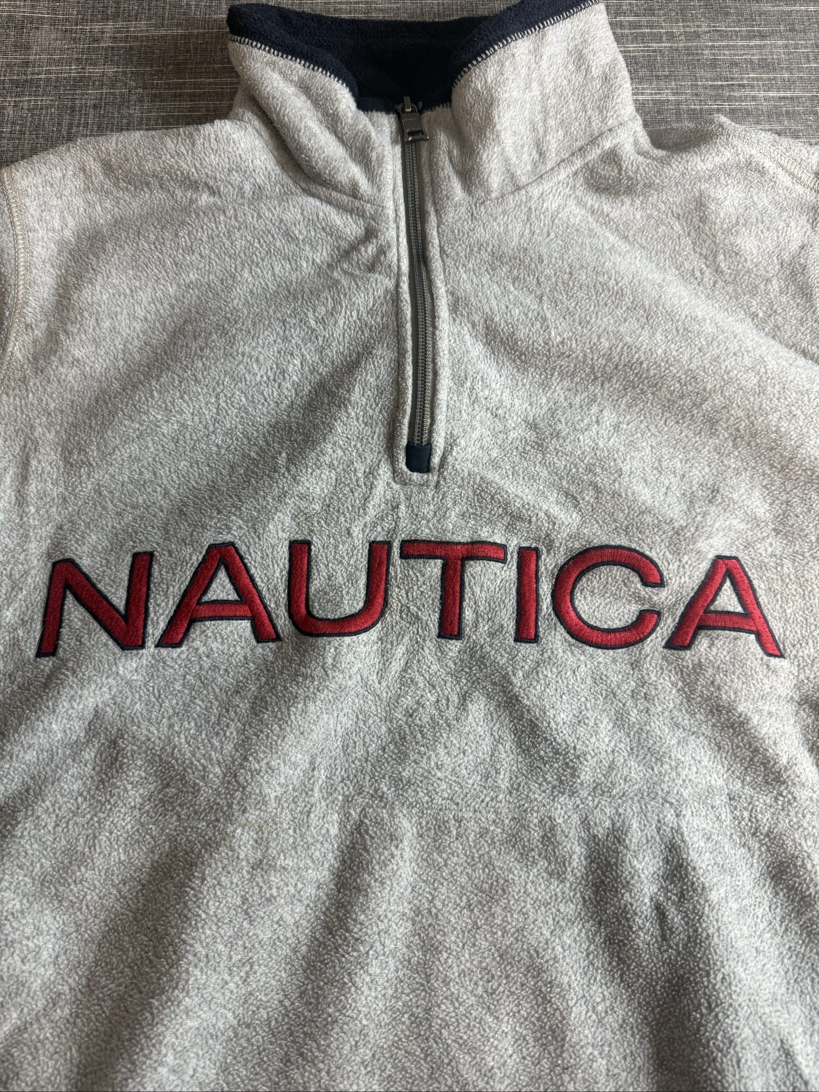 Nautica Men’s Light Grey Fleece Half Zip Jumper XS Warm Soft image 2