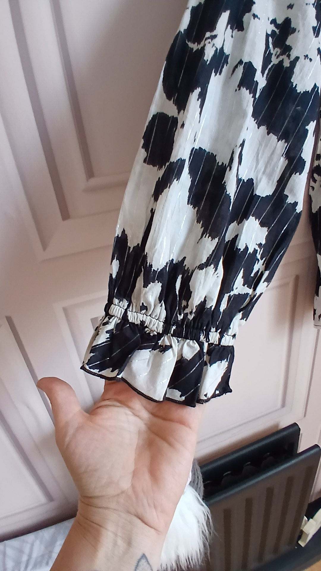Black & White Print Long Sleeve Blouse UK 20 Silver Stripes image 4
