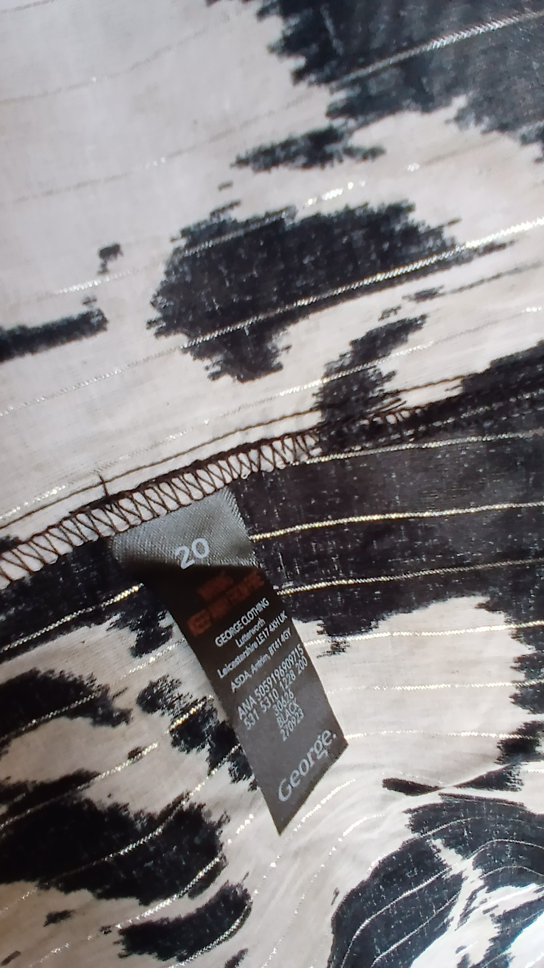 Black & White Print Long Sleeve Blouse UK 20 Silver Stripes image 6