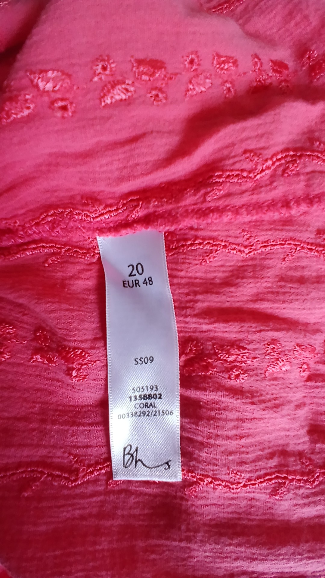 Coral Embroidered Sleeveless Button Top Size 20 image 7