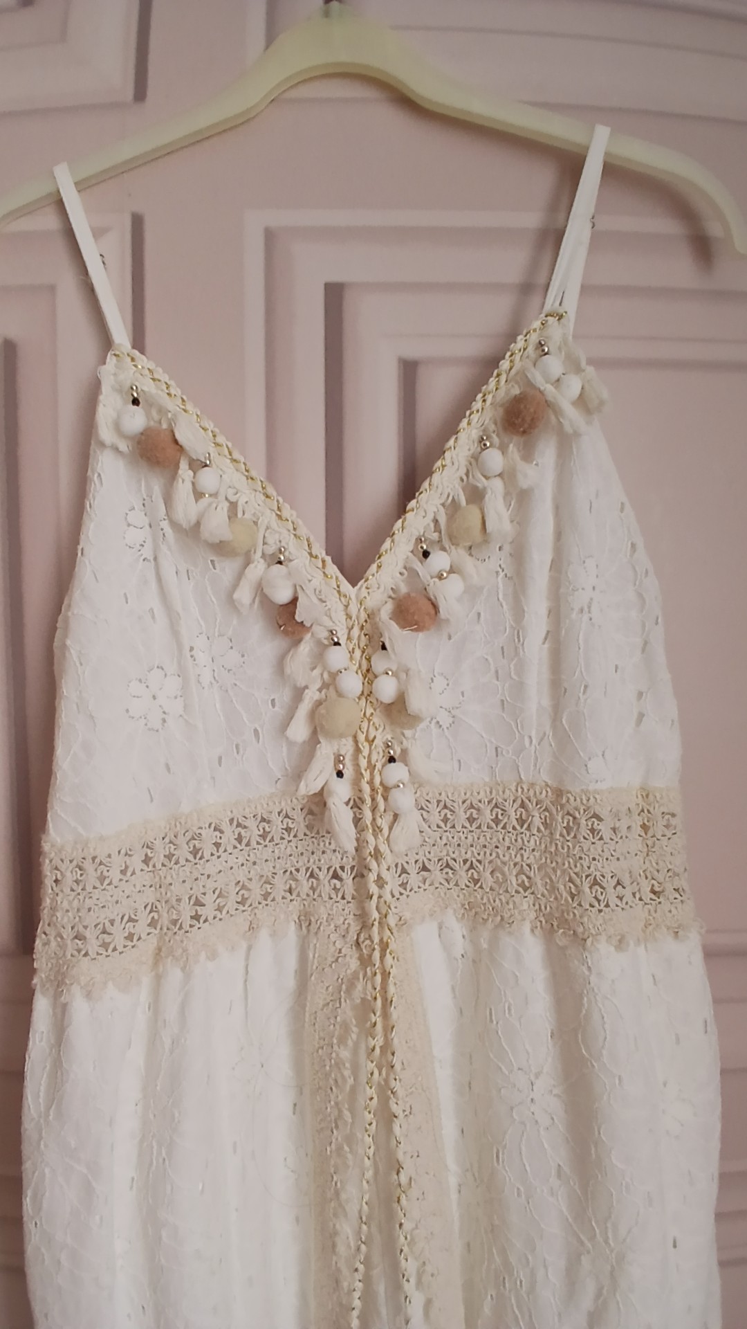 Cream Crochet Maxi with Shorts Tassles Pompom Boutique Size 12 image 2