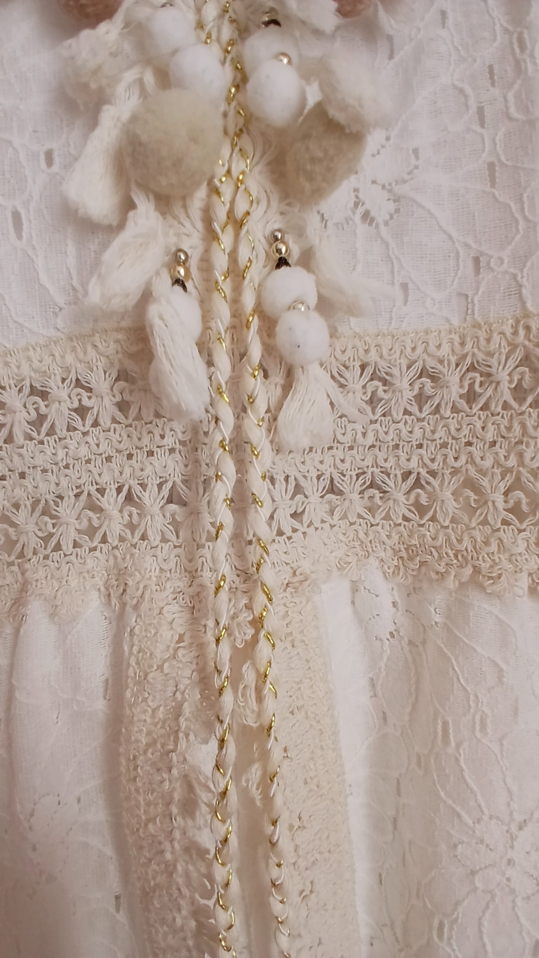 Cream Crochet Maxi with Shorts Tassles Pompom Boutique Size 12 image 5