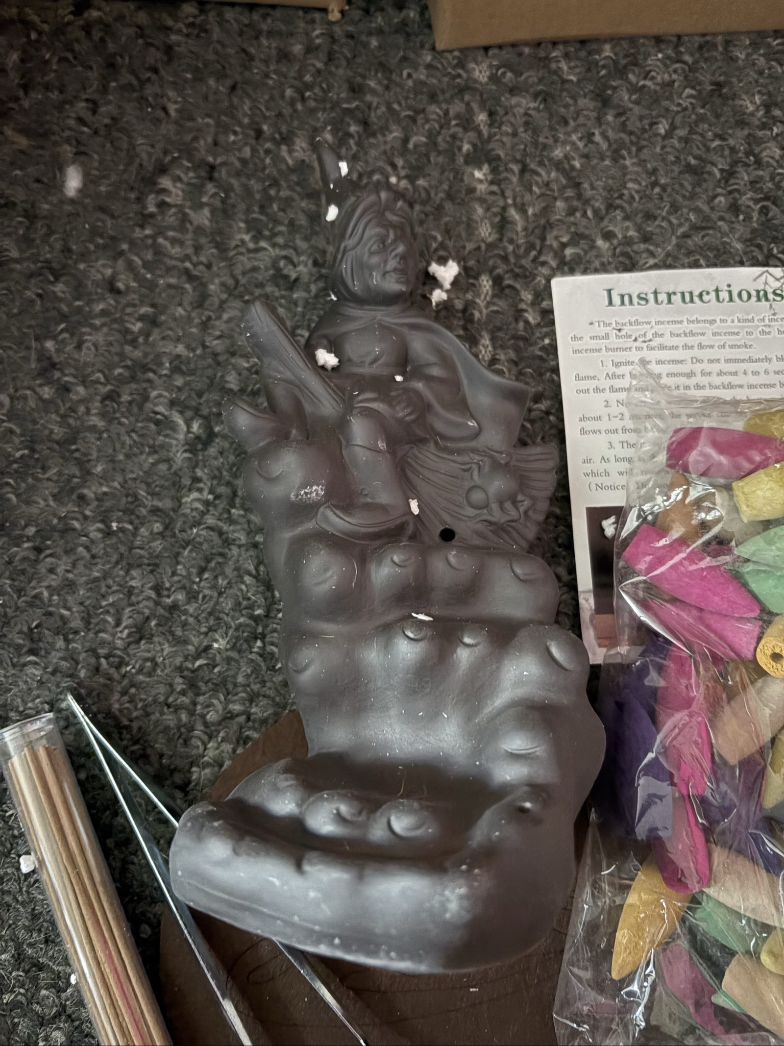 Black Resin Backflow Incense Burner with Multi-Coloured Incense Cones image 2