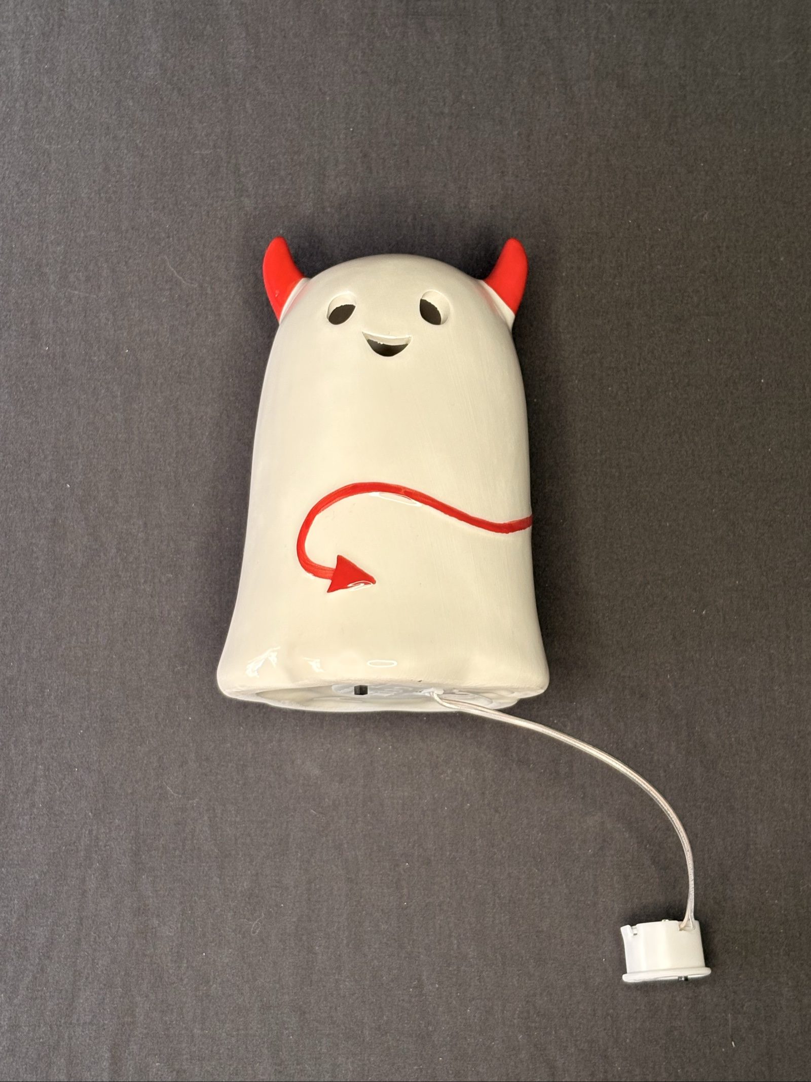 White & Red Ceramic Devil Night Light