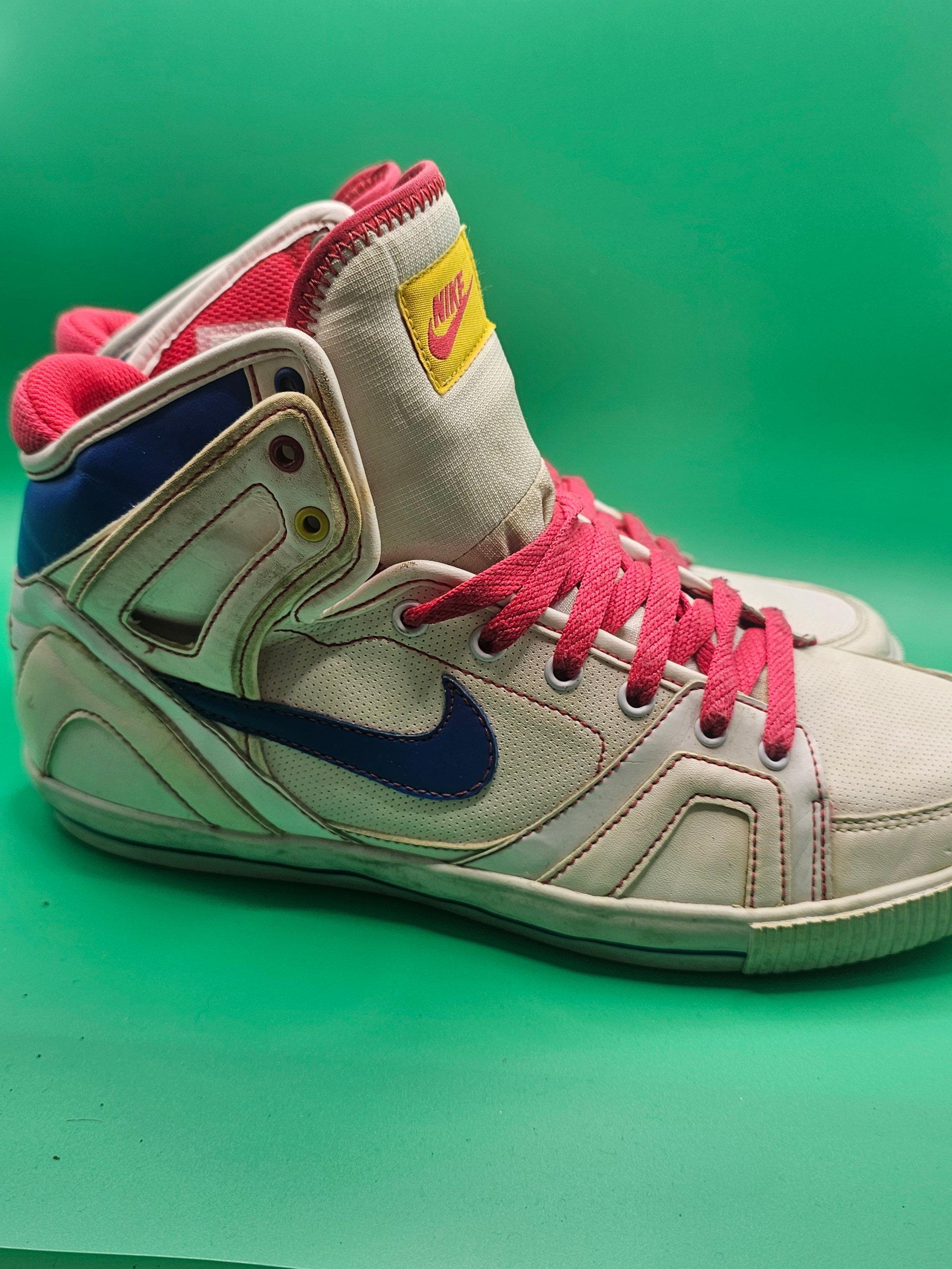 Nike White, Blue & Pink High Top Sneakers UK 6 Womens White Pink Basketball image 2