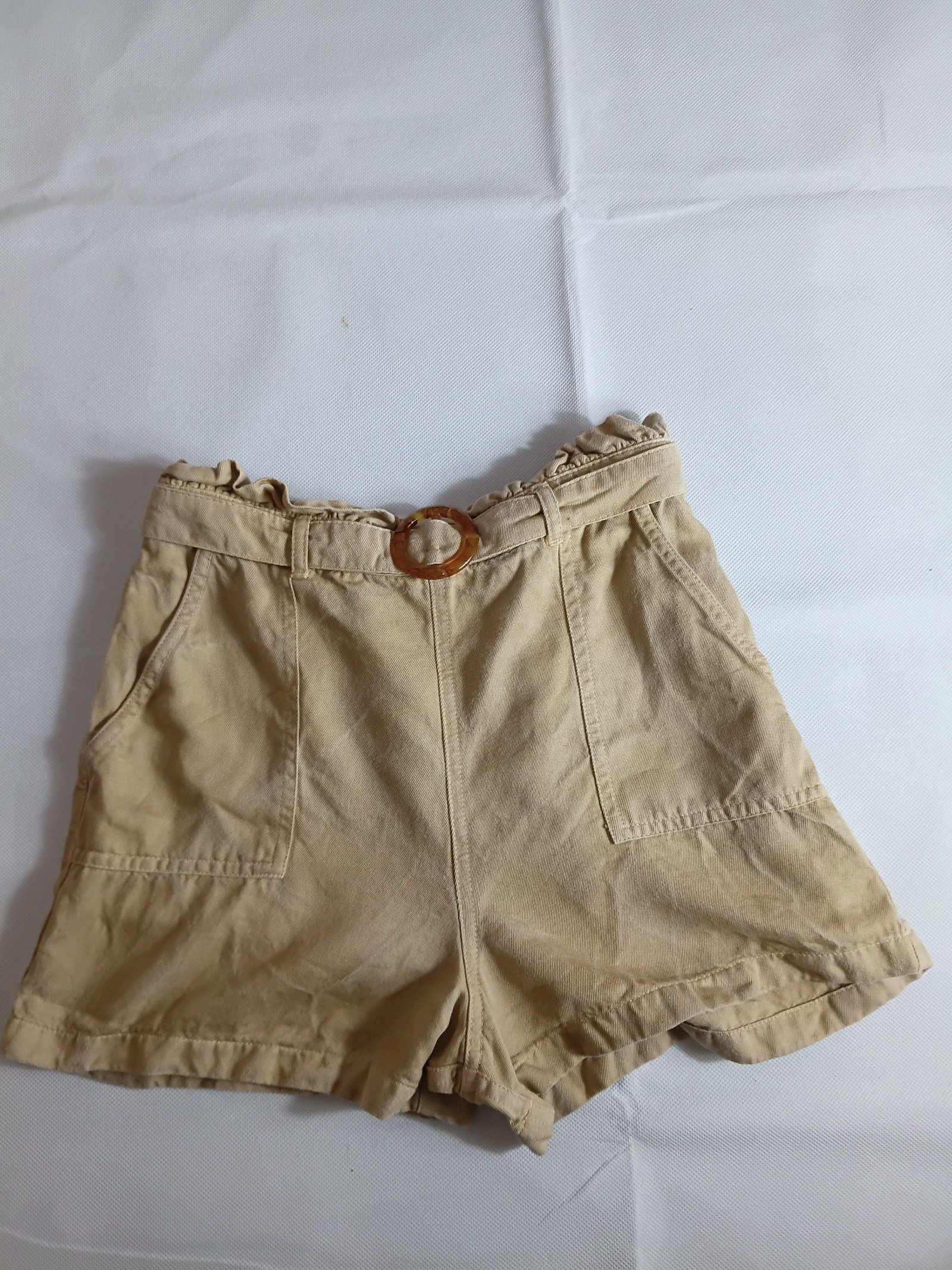 River Island Beige Paperbag Waist Shorts 11-12 Years Cotton