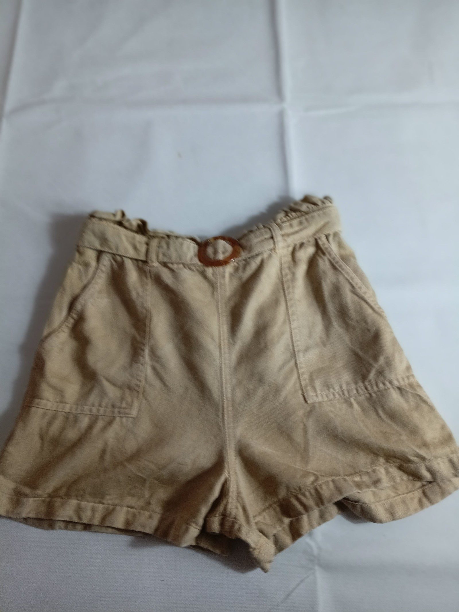 River Island Beige Paperbag Waist Shorts 11-12 Years Cotton image 3
