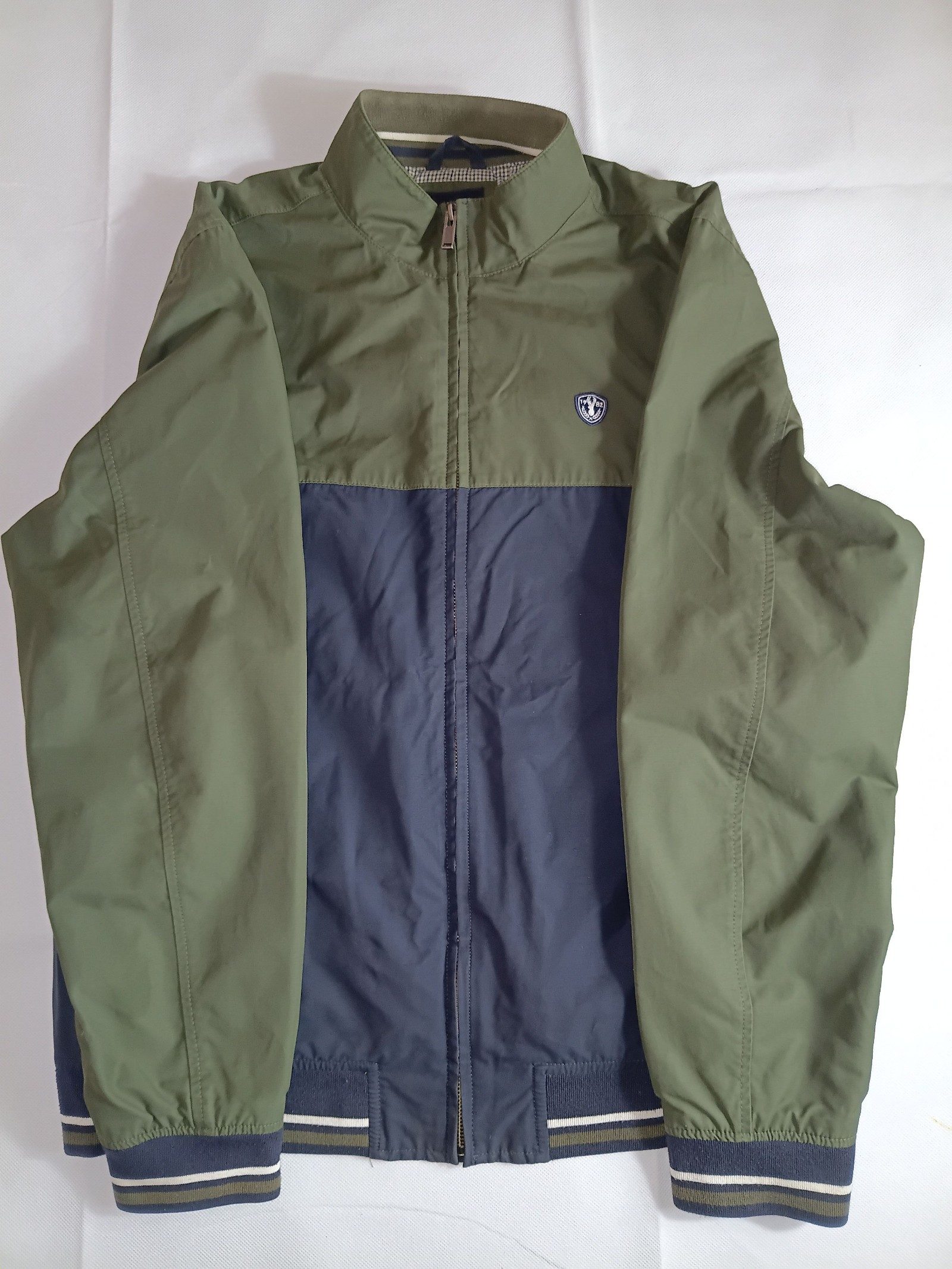 Next Green & Navy Lightweight Bomber Jacket Large Cotton Blend image 6