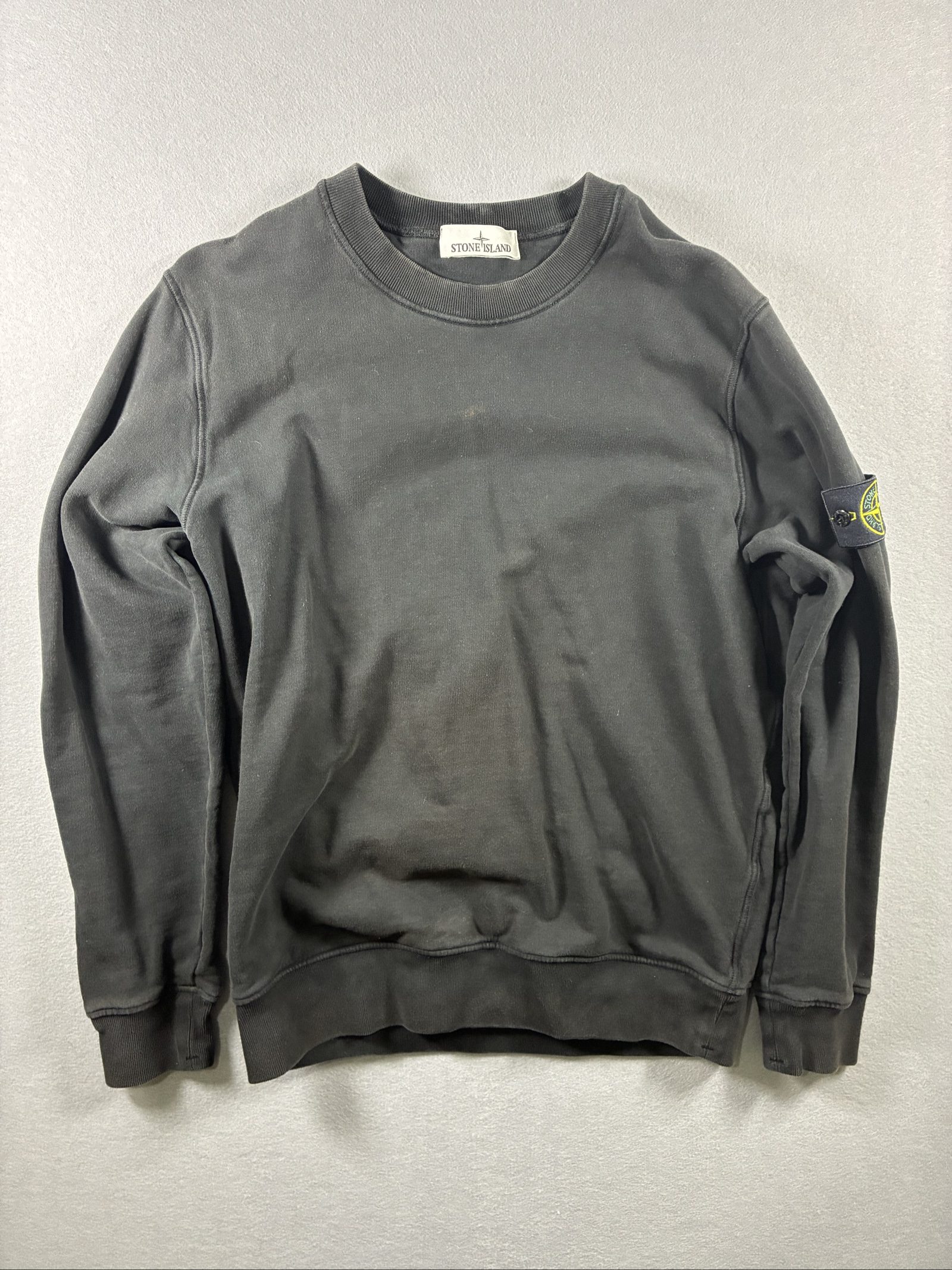 Stone Island Men Black Crewneck Sweatshirt Large Cotton