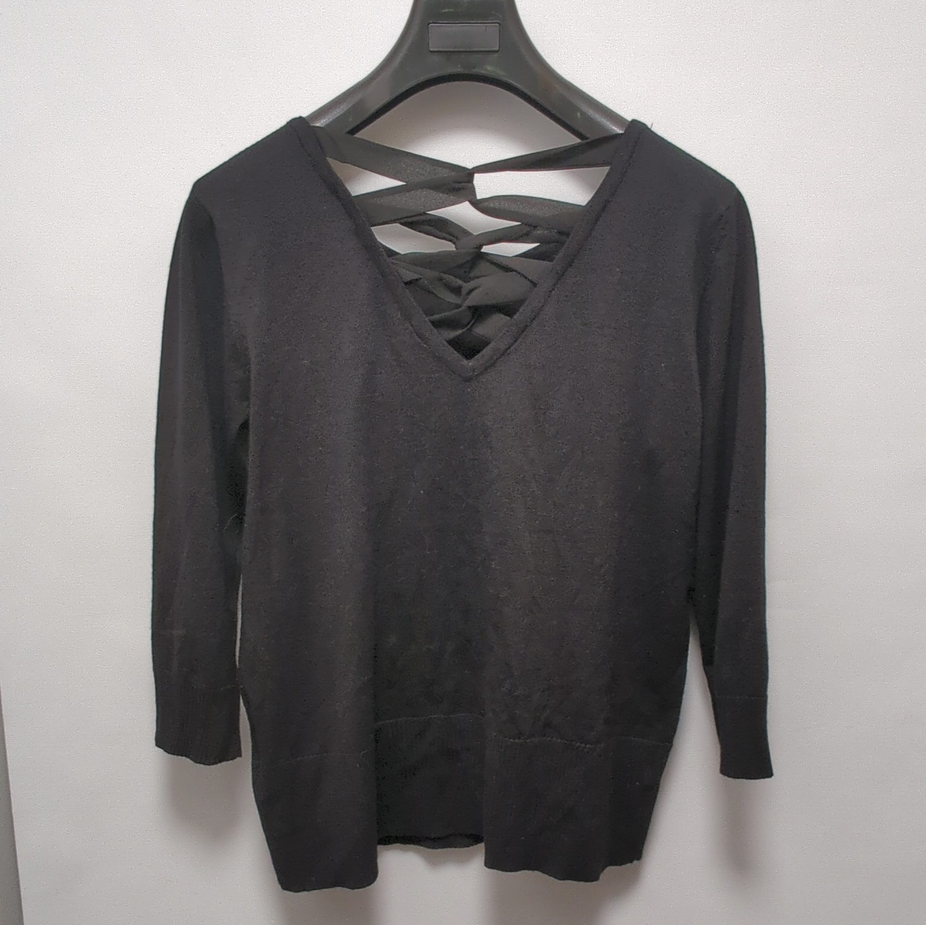 Cable & Gauge Womens Black Knit V-Neck Strap Back Jumper 3/4 Sleeve L image 3