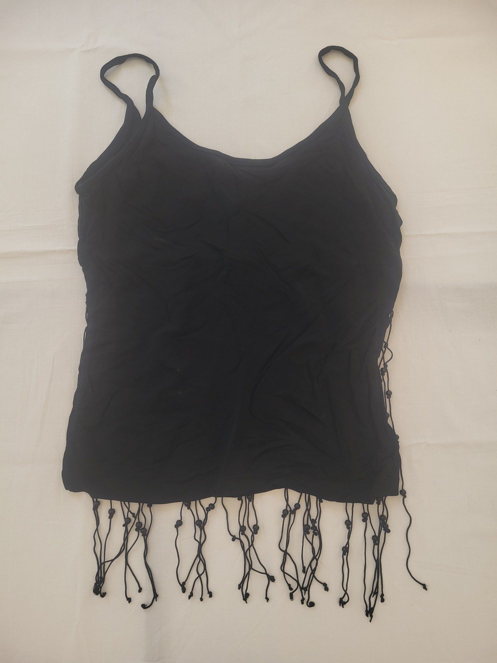 Mugler Black Women's Beaded Fringe Camisole Top Size L Viscose image 2