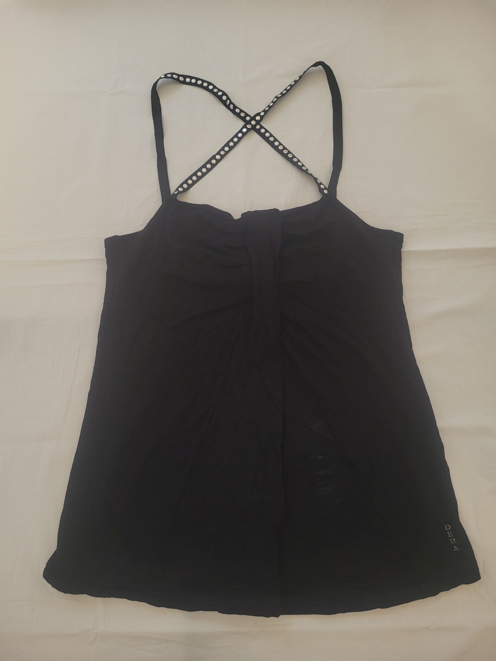 Deha Womens Black Rhinestone Strap Top Size L