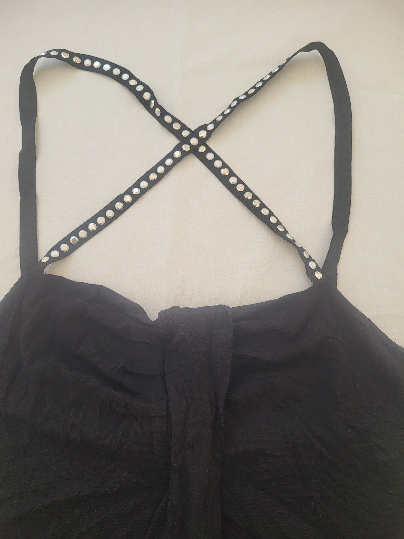 Deha Womens Black Rhinestone Strap Top Size L image 3