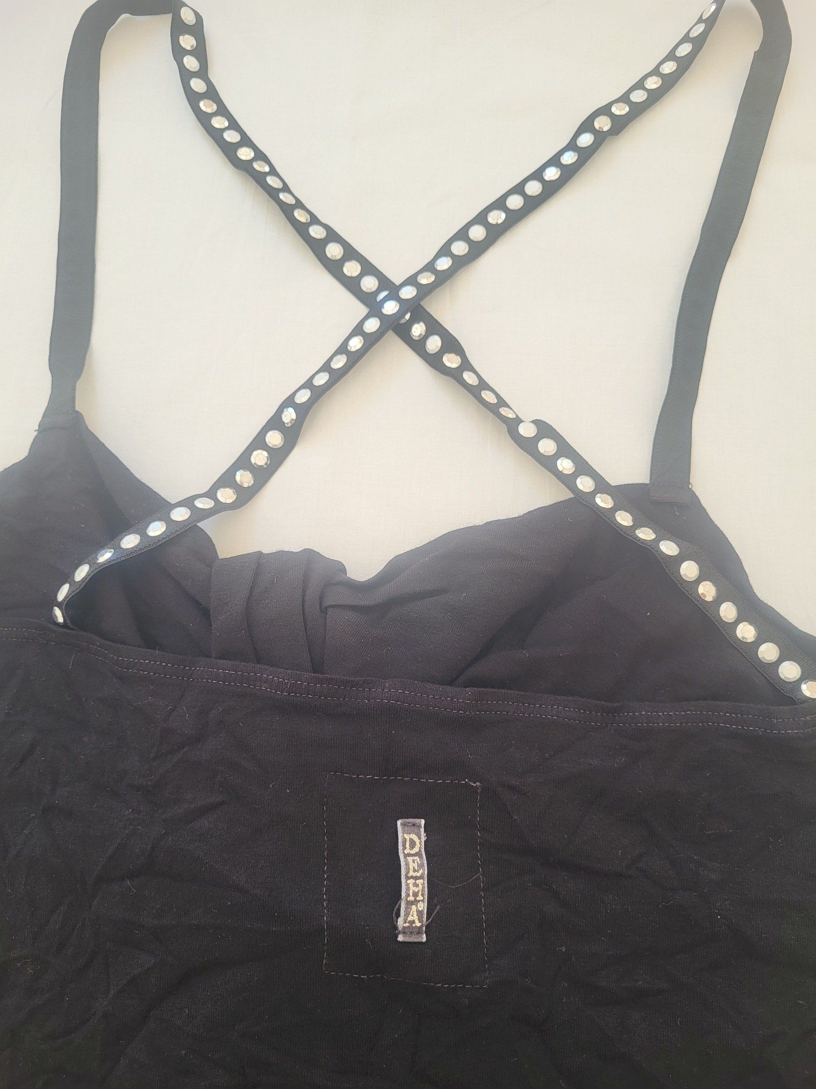 Deha Womens Black Rhinestone Strap Top Size L image 4