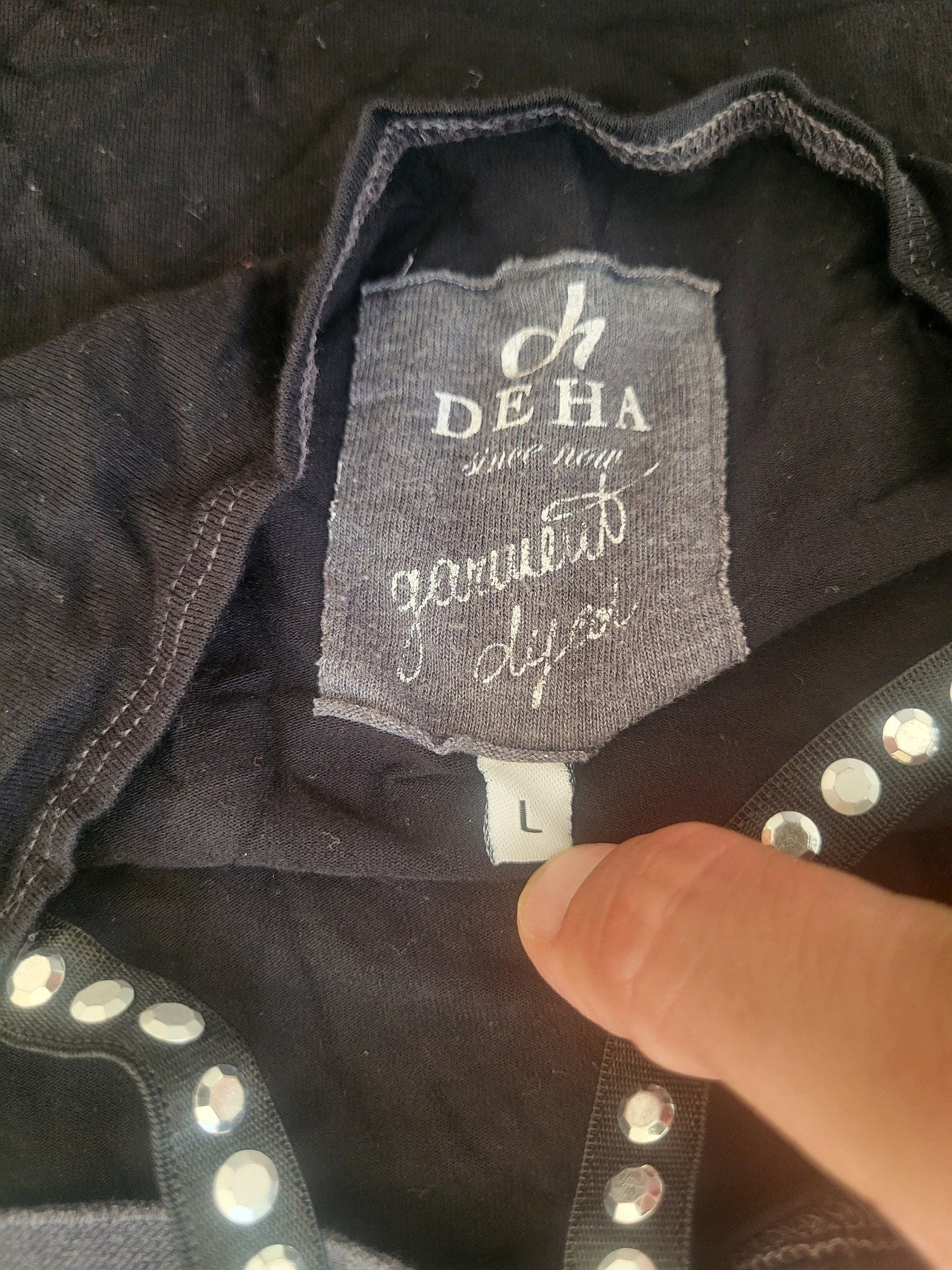 Deha Womens Black Rhinestone Strap Top Size L image 5
