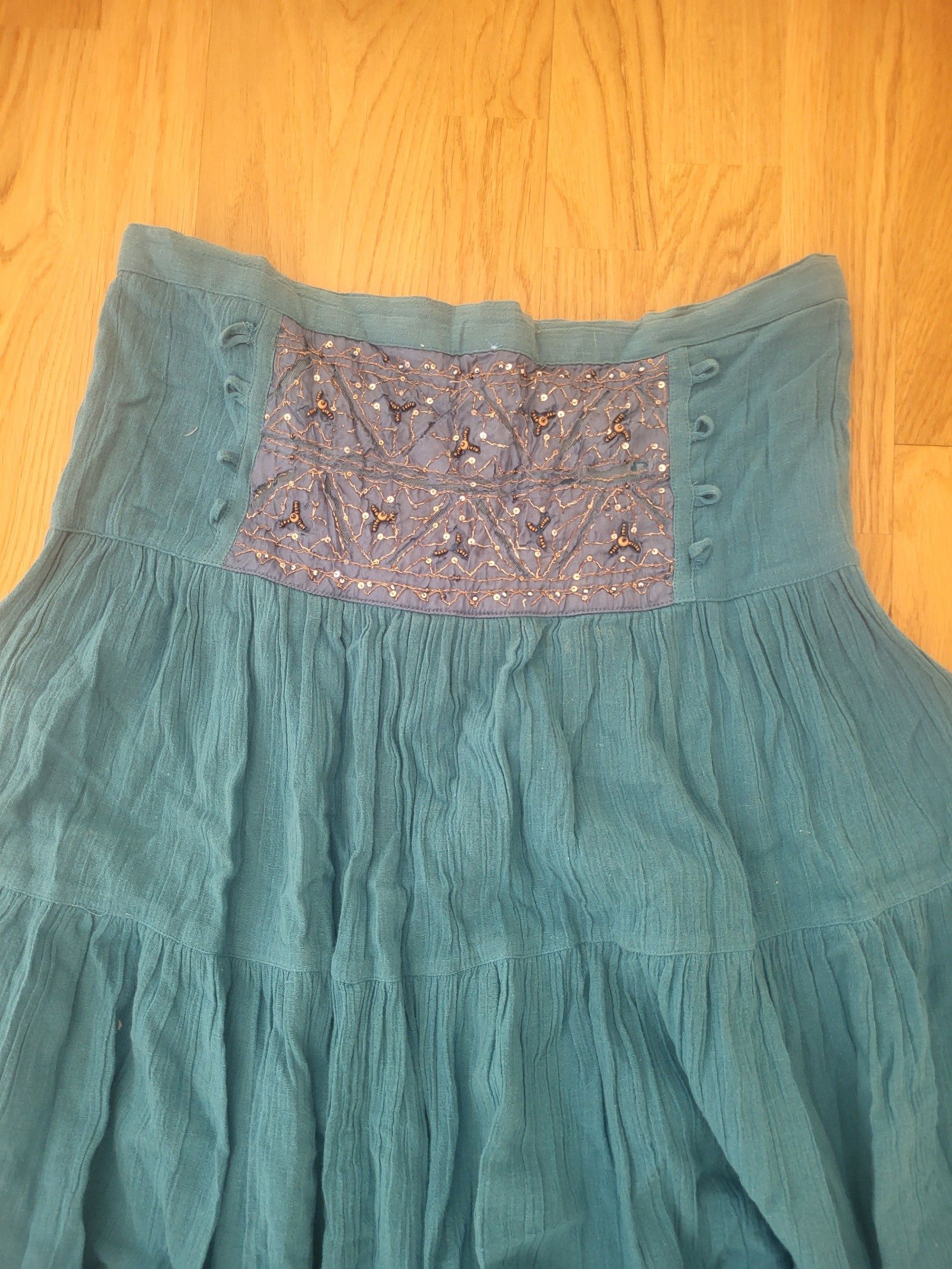 Pinko Womens Teal Blue Maxi Skirt Embellished Waist Approx Size L image 2