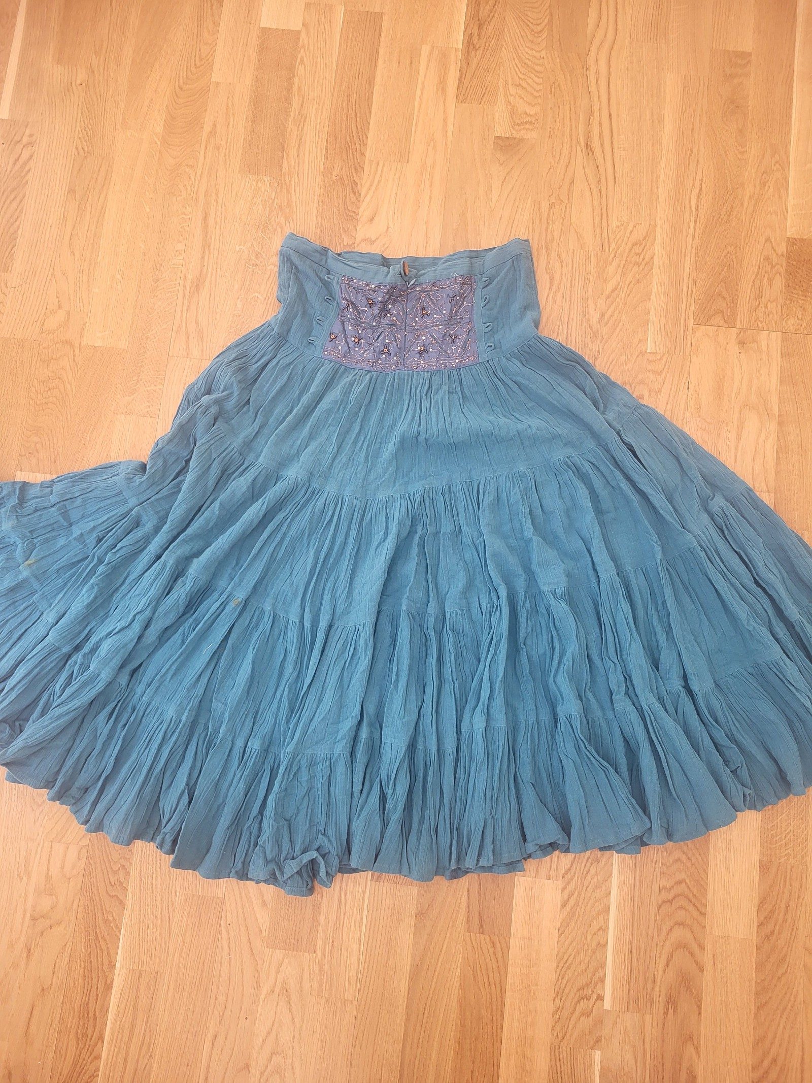 Pinko Womens Teal Blue Maxi Skirt Embellished Waist Approx Size L image 3