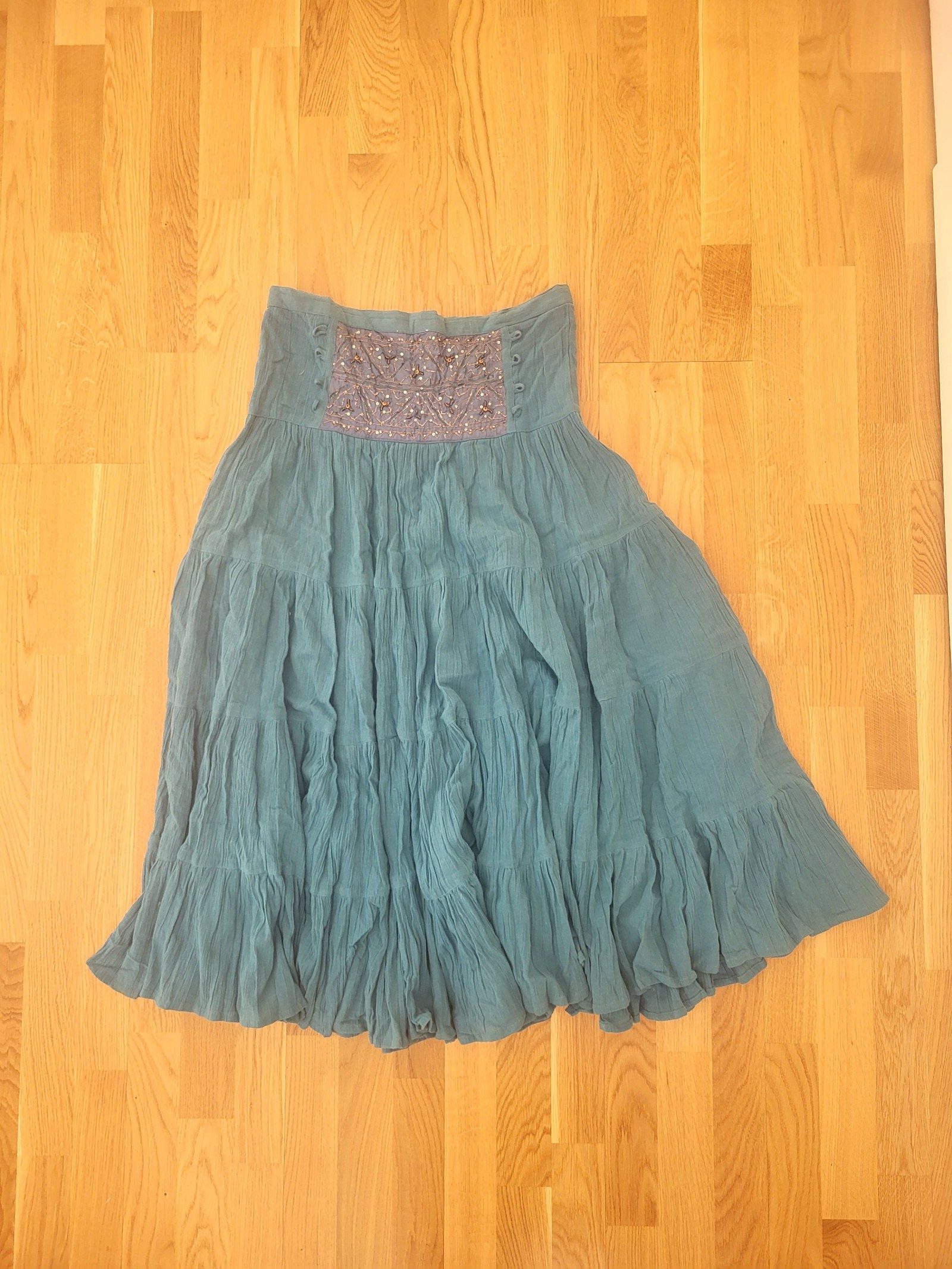 Pinko Womens Teal Blue Maxi Skirt Embellished Waist Approx Size L image 7