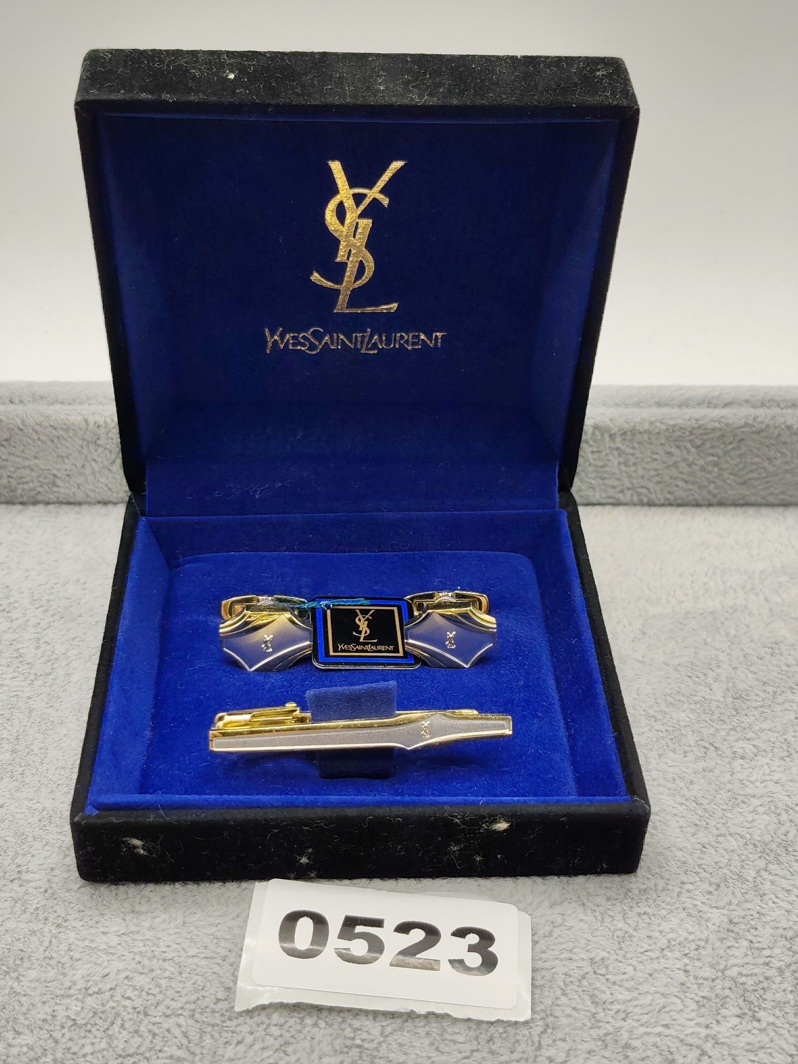 Yves Saint Laurent Gold & Silver Cufflinks & Tie Clip Set