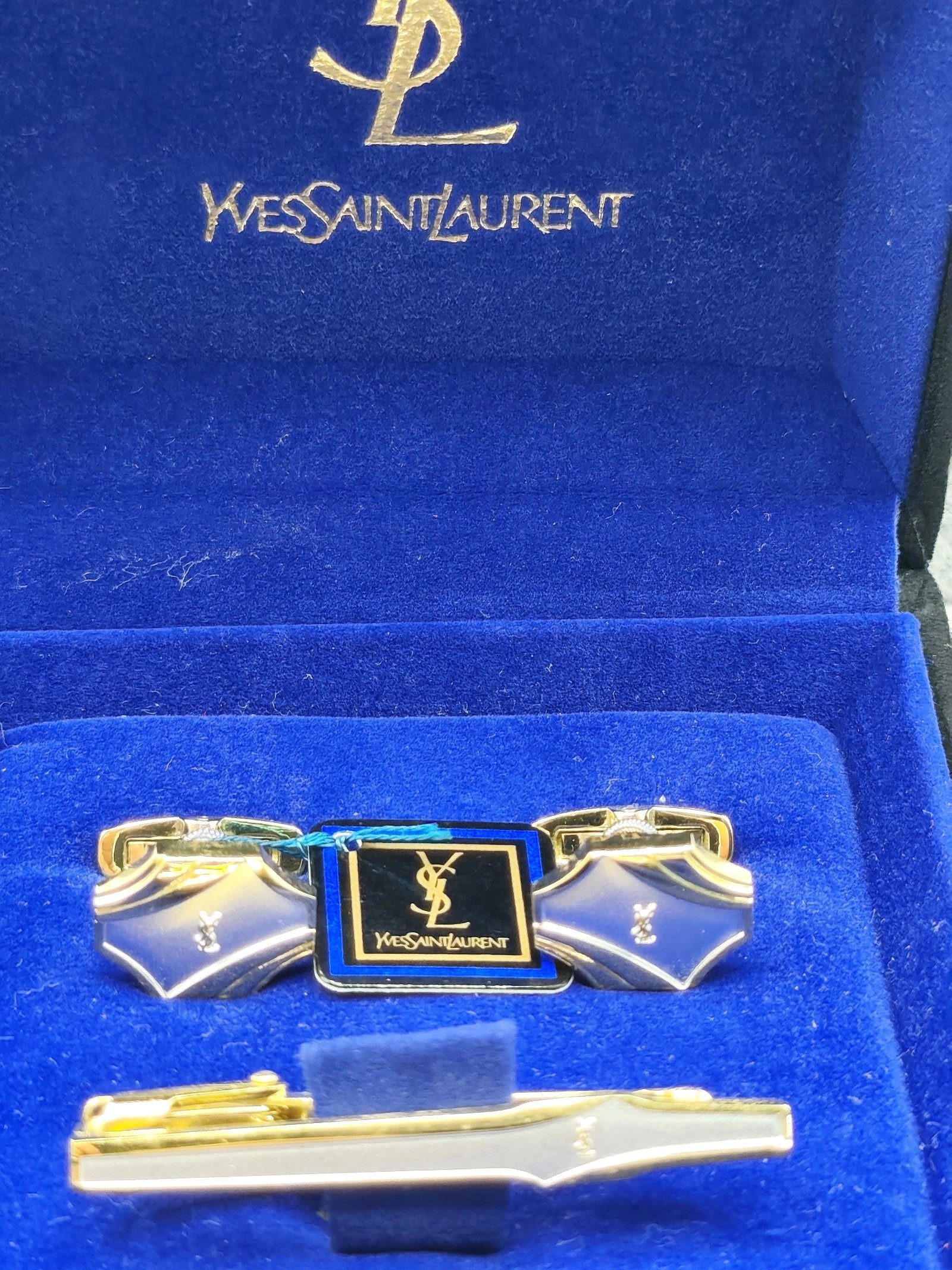Yves Saint Laurent Gold & Silver Cufflinks & Tie Clip Set image 2
