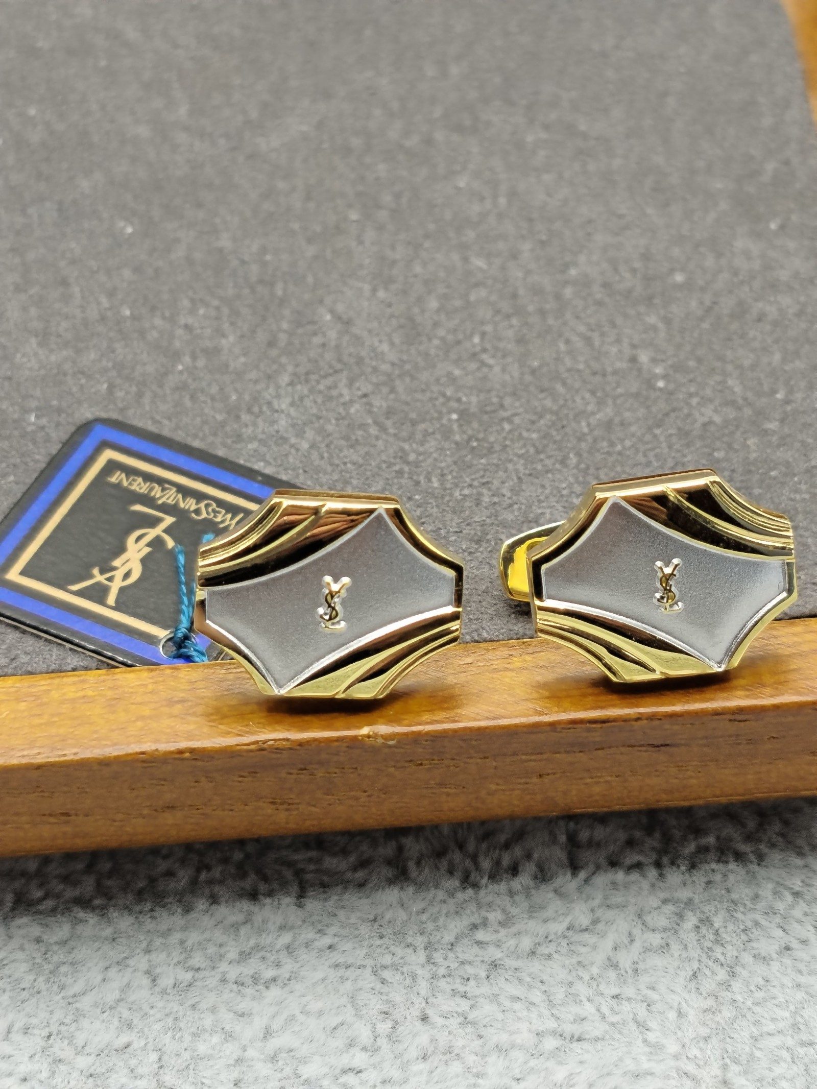 Yves Saint Laurent Gold & Silver Cufflinks & Tie Clip Set image 4