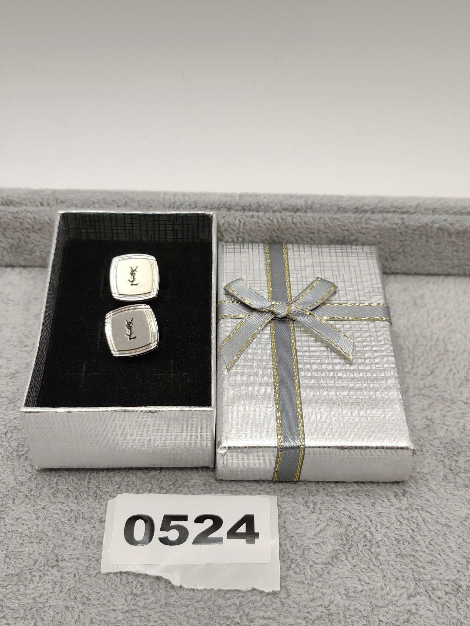 YSL Silver Logo Cufflinks in Gift Box