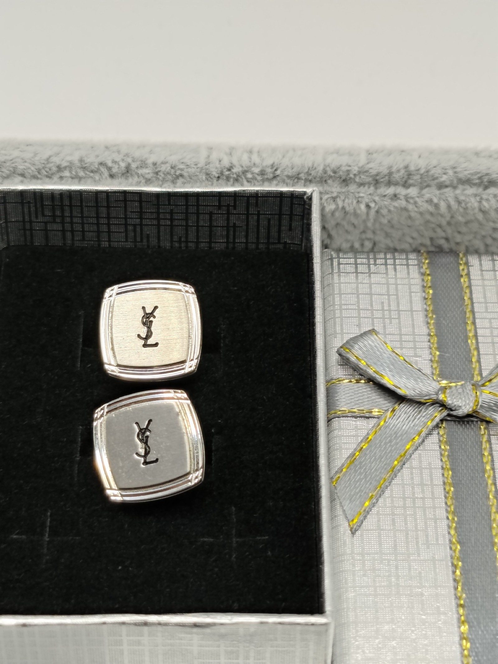 YSL Silver Logo Cufflinks in Gift Box image 2